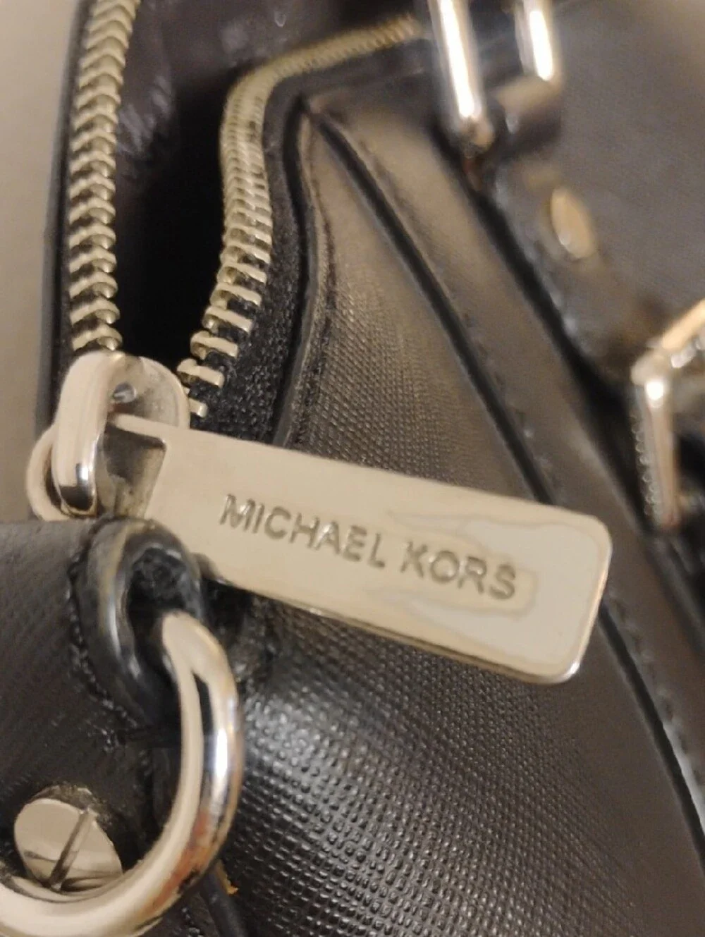 Authentic Michael Kors Black Ciara Bag with Silver Hardware and MK Charm